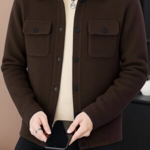 Flap Pocket Button Imported Men's Woolen Jacket In Coffee