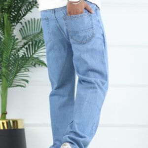 Men's Water Washed Baggy Jeans In Light Blue