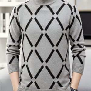 Geometric Print Imported Men's Sweater In Stone Grey